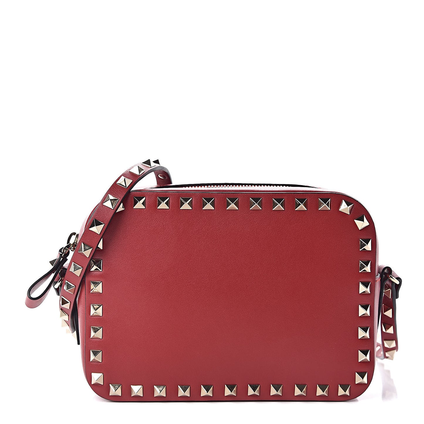 Calfskin Rockstud Camera Crossbody Bag Red