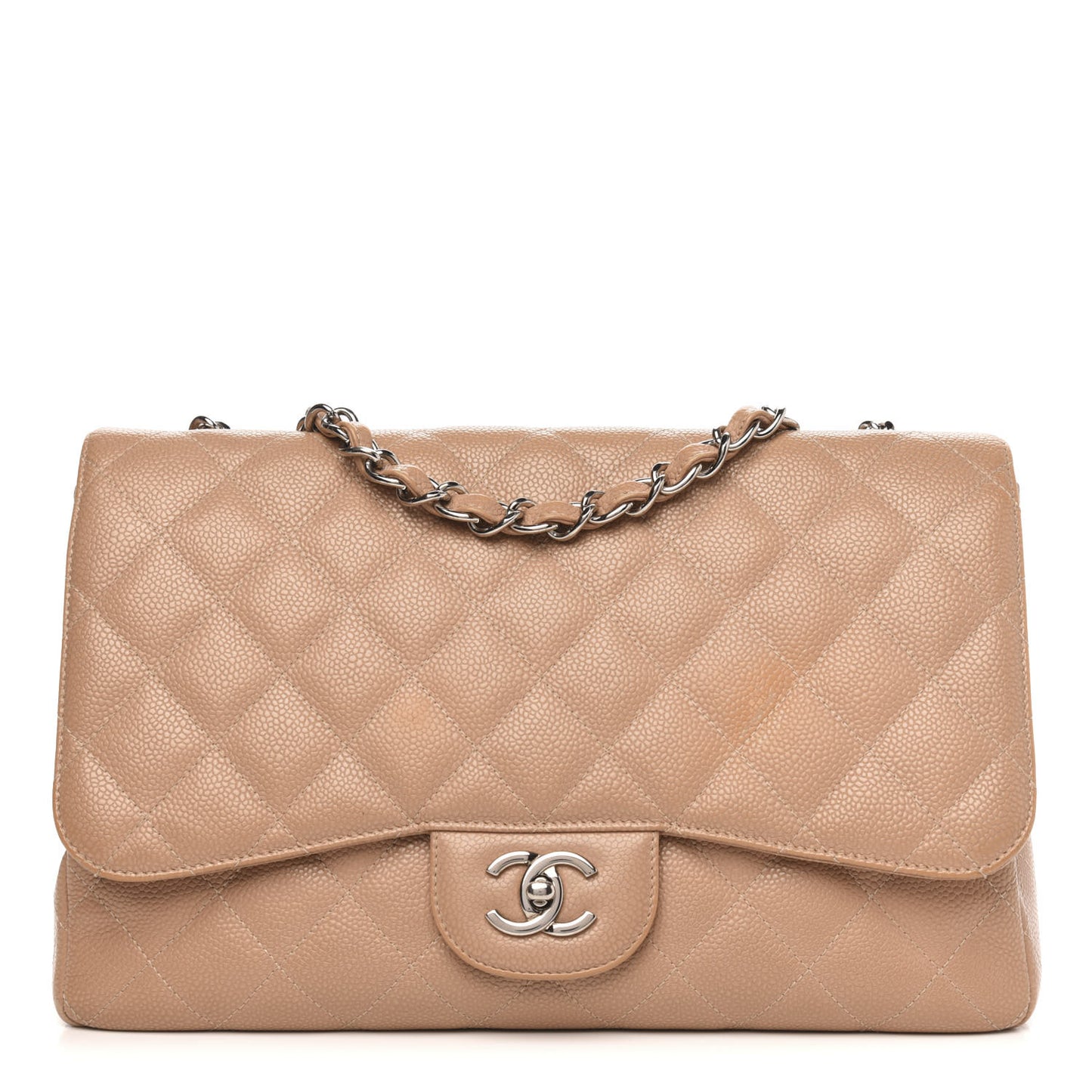 Caviar Quilted Jumbo Single Flap Beige