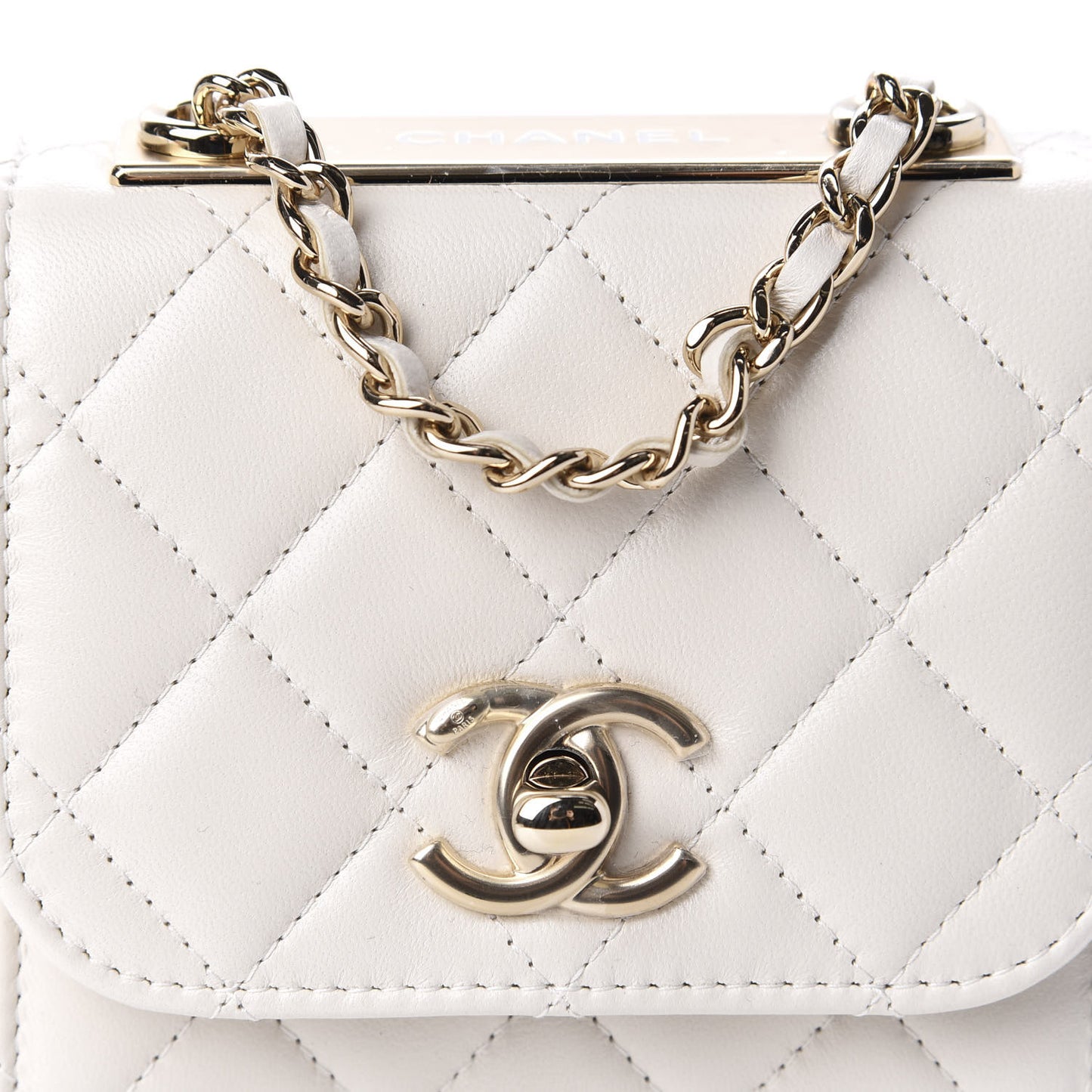 Lambskin Quilted Mini Trendy CC Clutch With Chain Ecru