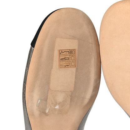 Chanel Metallic Calfskin Grosgrain Cap Toe CC Ballerina Flats 40 Silver Black 7 of 9