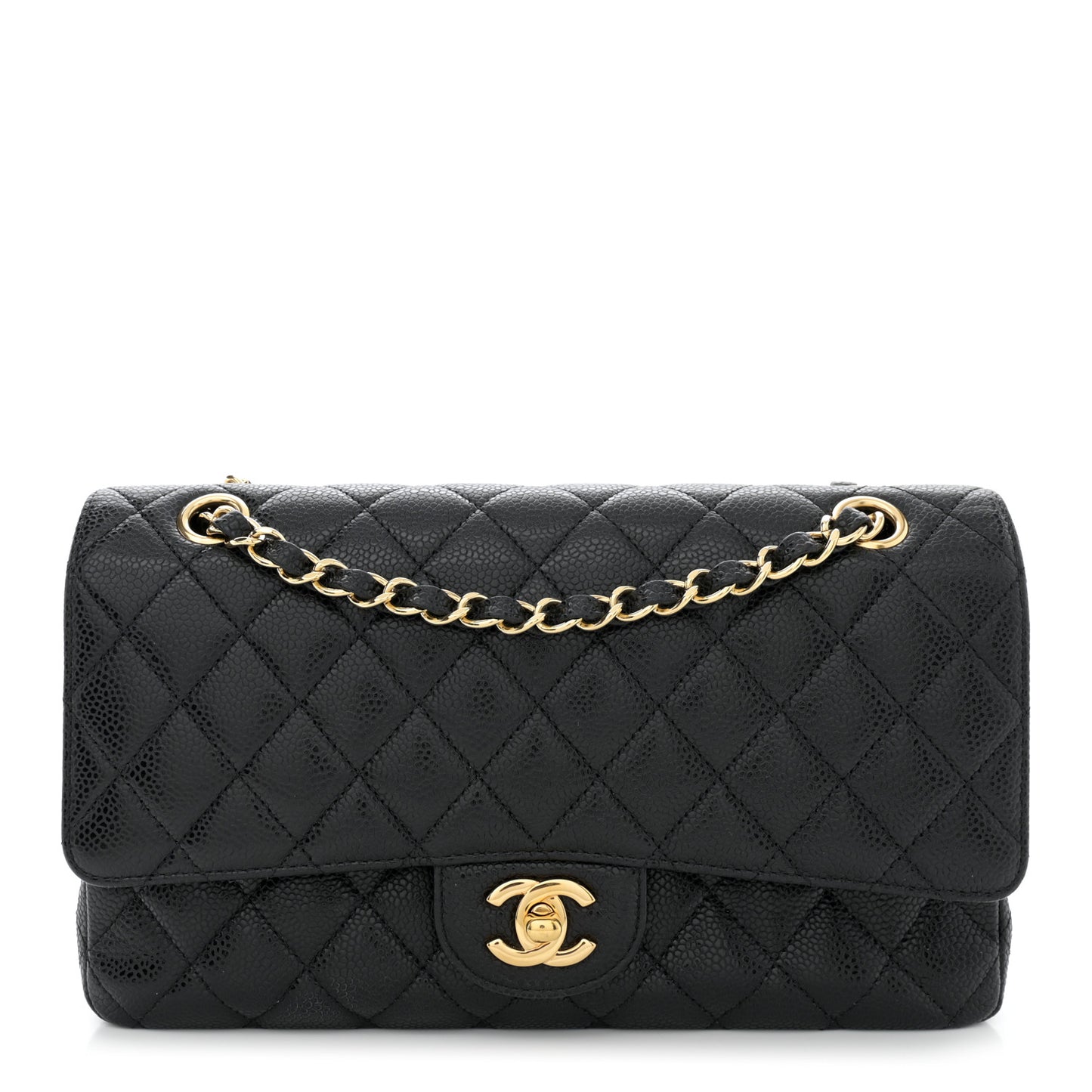 Caviar Quilted Medium Double Flap Black
