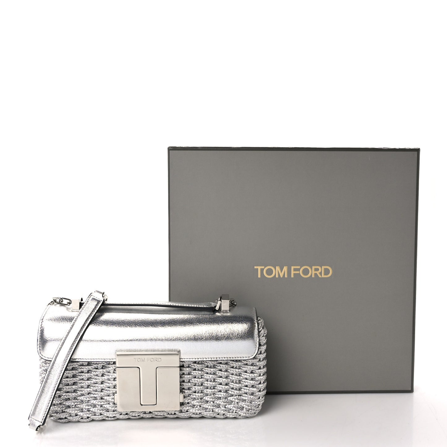 Calfskin Woven Satin Medium 001 Chain Shoulder Bag Silver