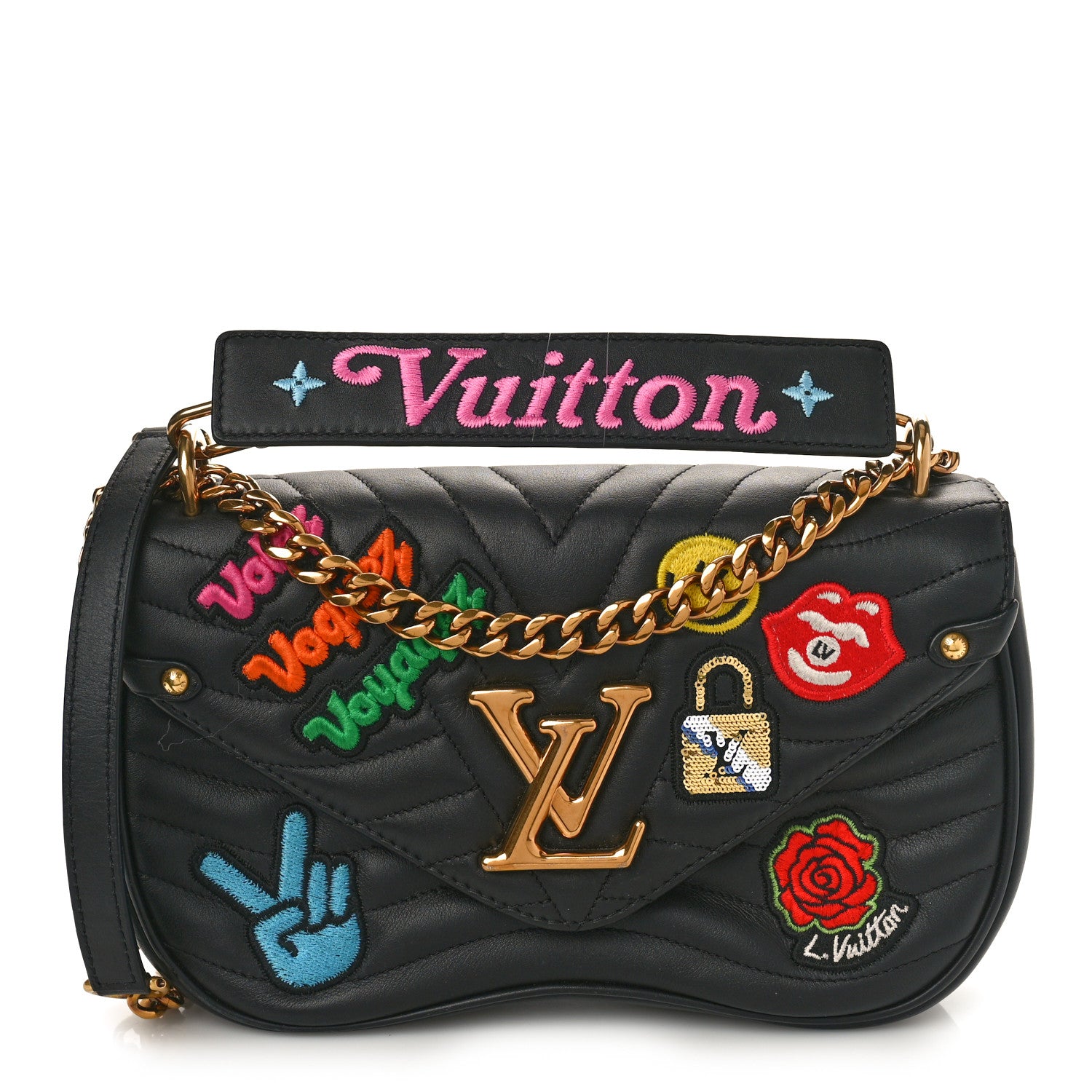 Louis Vuitton Calfskin Embroidered New Wave Chain MM Black 1 of 9