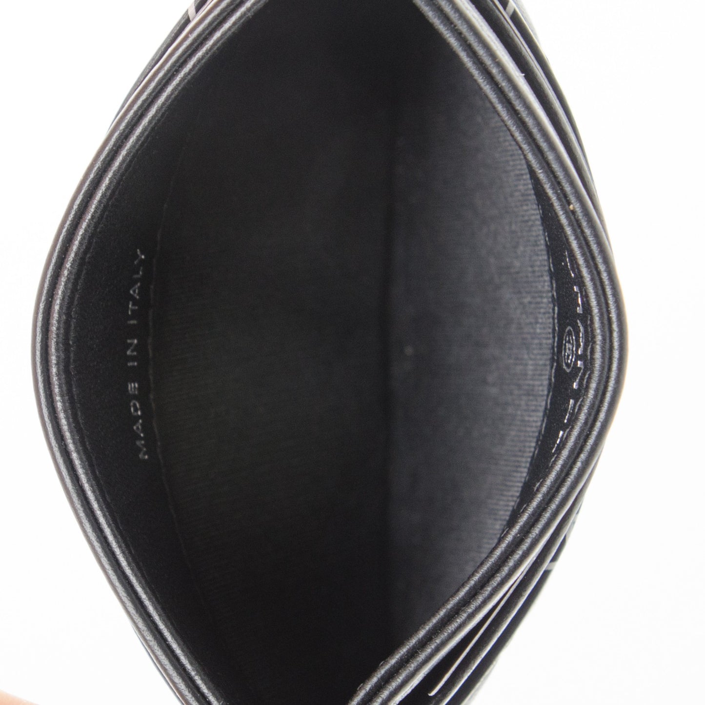 Lambskin Camellia Embossed Card Holder Black White