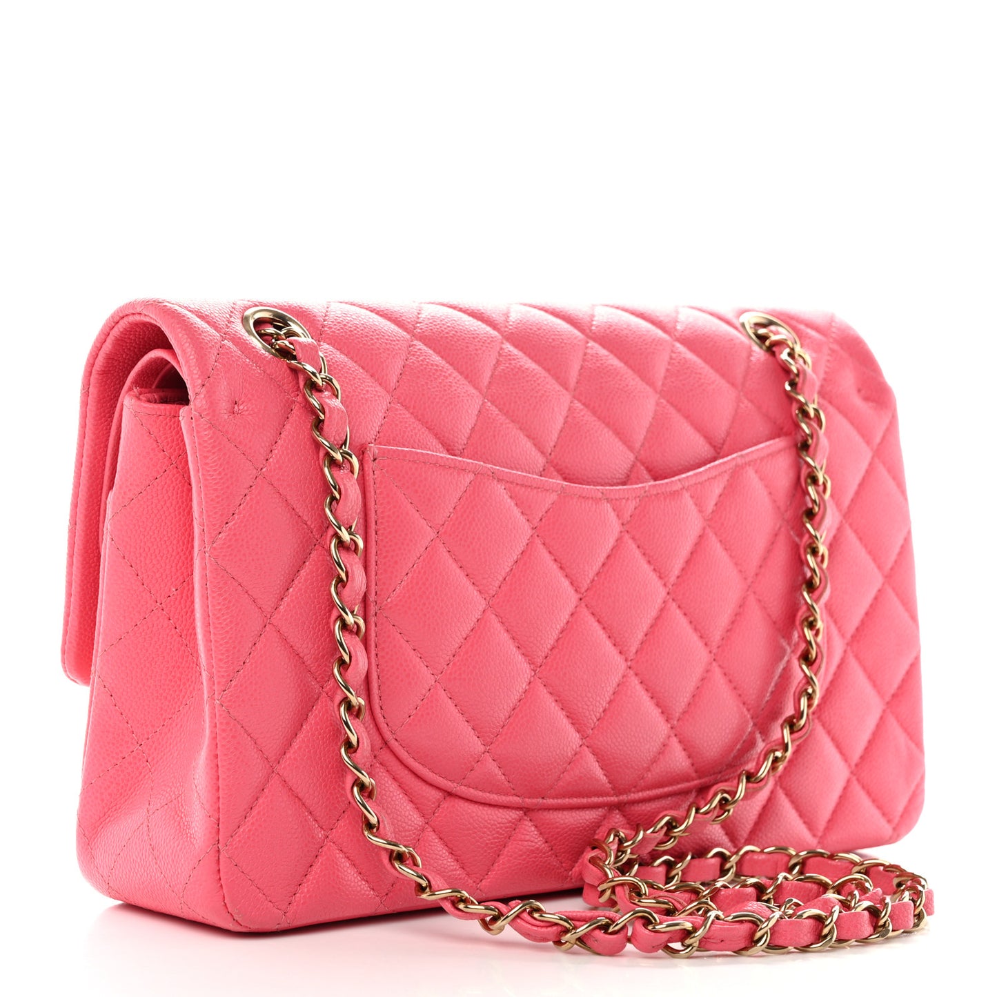Shiny Caviar Quilted Medium Double Flap Pink
