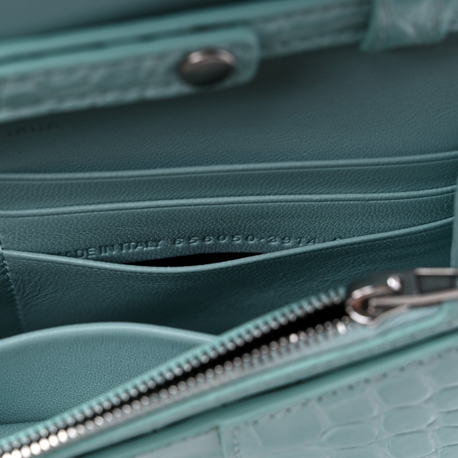 Balenciaga Shiny Calfskin Crocodile Embossed Hourglass Chain Bag Green Acqua 6 of 8