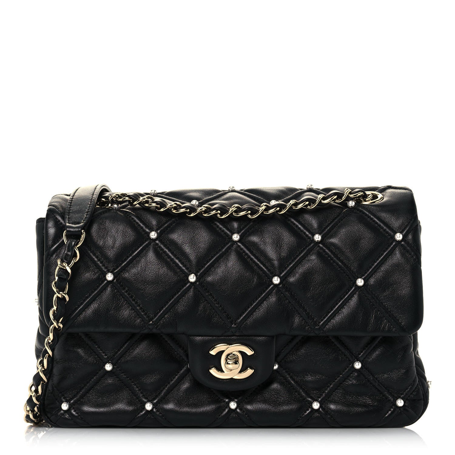 Chanel Lambskin Quilted Pearl Studded Flap Black 1 of 15