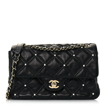 Chanel Lambskin Quilted Pearl Studded Flap Black 1 of 15