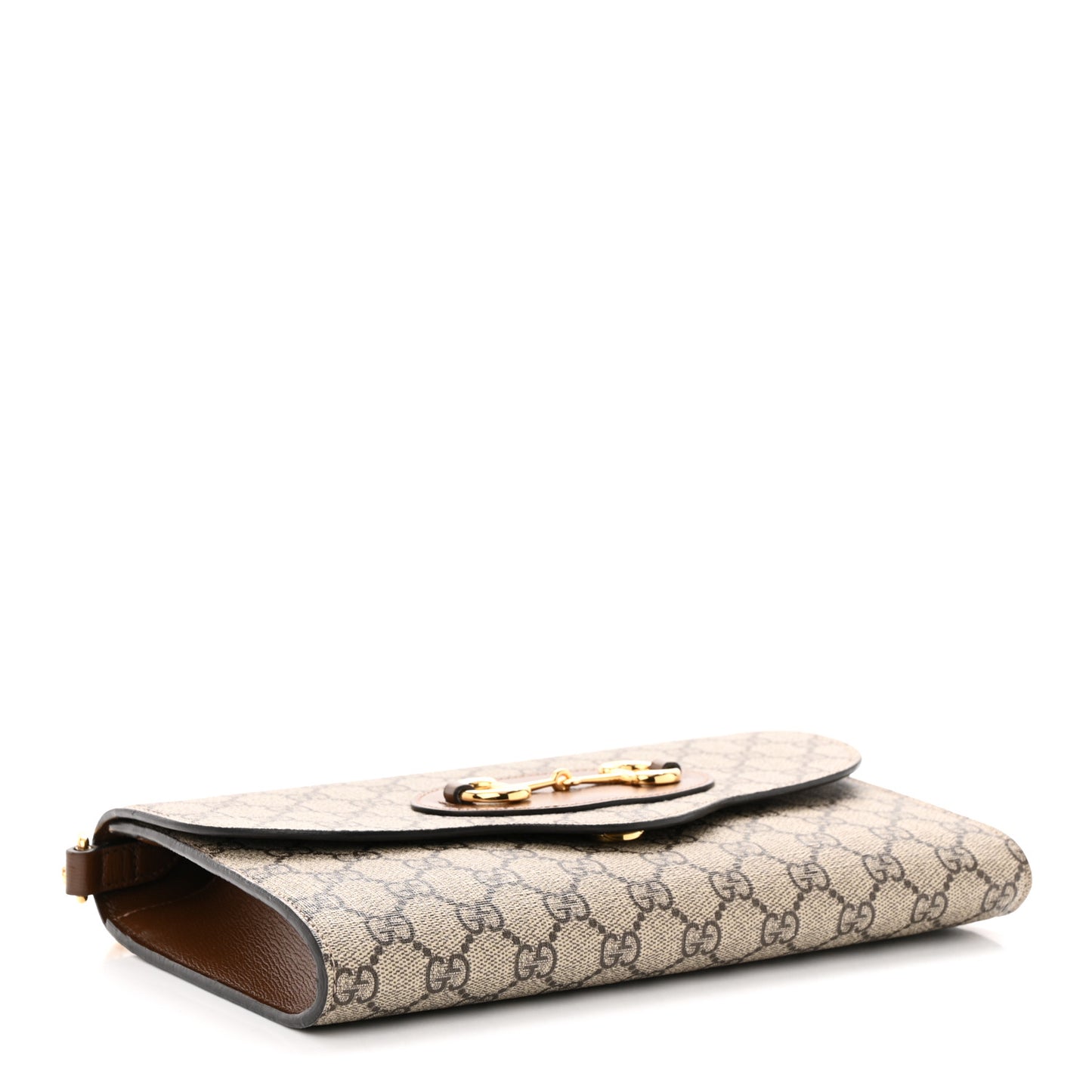 GG Supreme Monogram Azalea Calfskin Web Small Horsebit 1955 Crossbody Bag Beige Ebony Brown Sugar