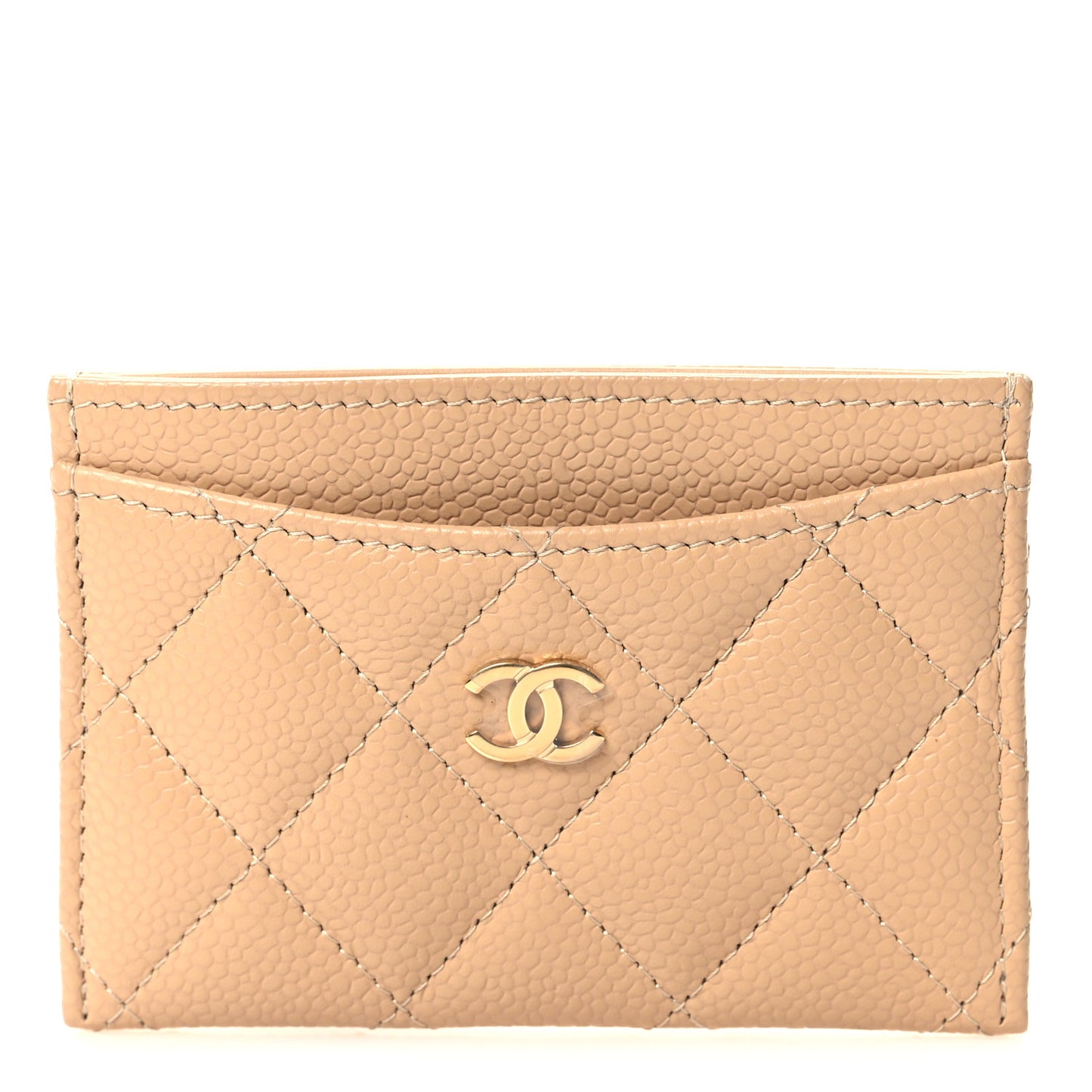 Caviar Quilted Card Holder Beige