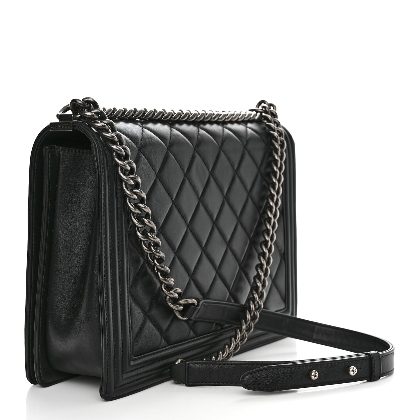 Calfskin Quilted Large Boy Flap Black