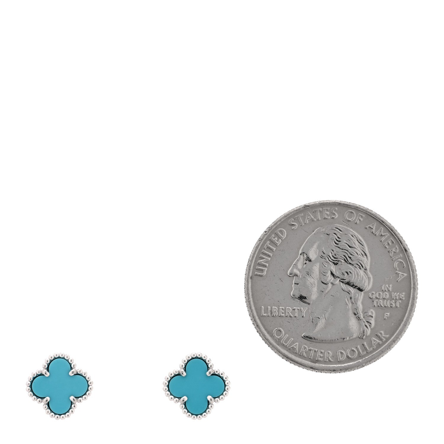 Van Cleef & Arpels 18K White Gold Turquoise Sweet Alhambra Earrings 2 of 5
