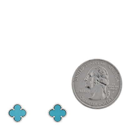 Van Cleef & Arpels 18K White Gold Turquoise Sweet Alhambra Earrings 2 of 5