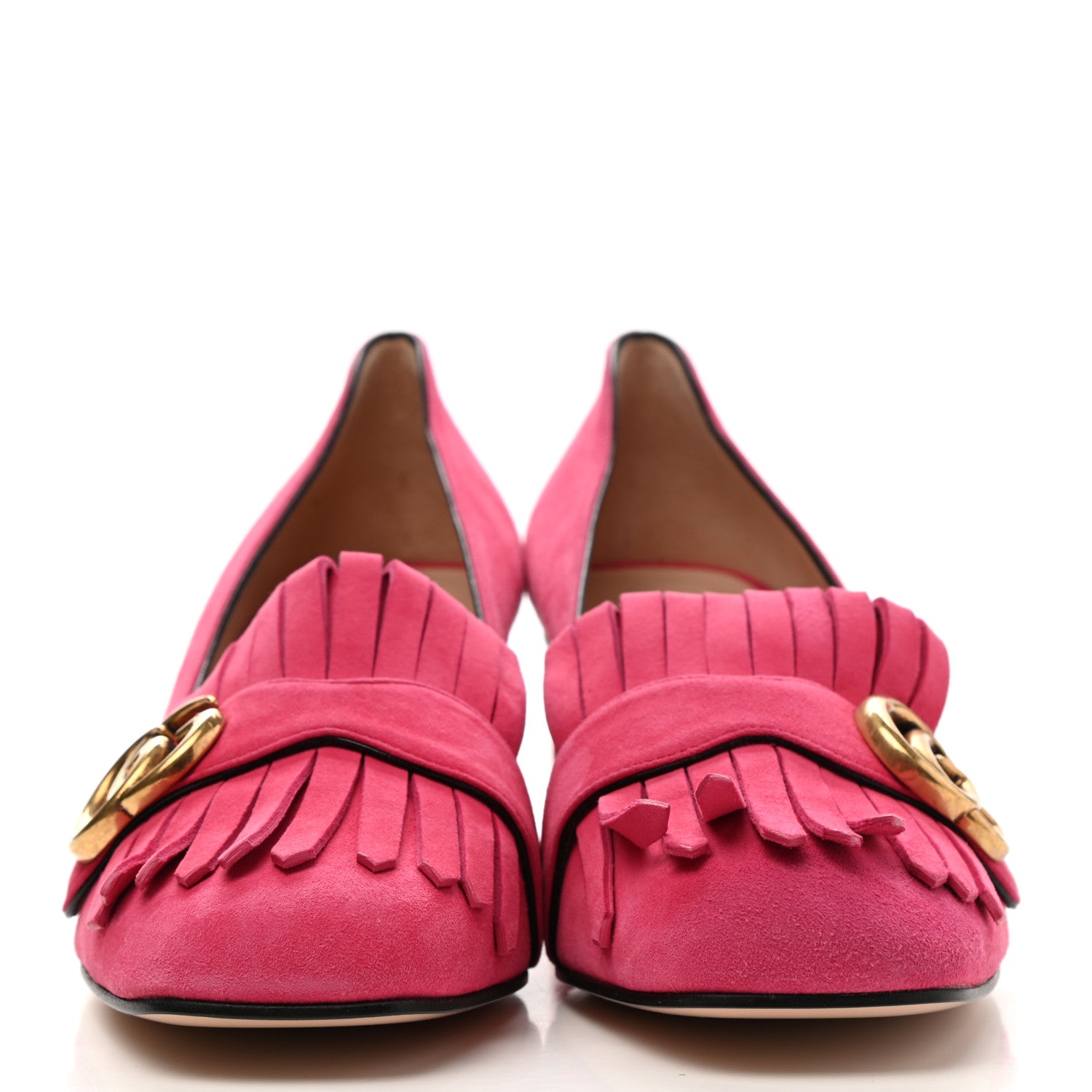 Gucci Kid Scamosciato GG Marmont Fringe 50mm Loafer Pumps 38.5 Hot Pink 2 of 9