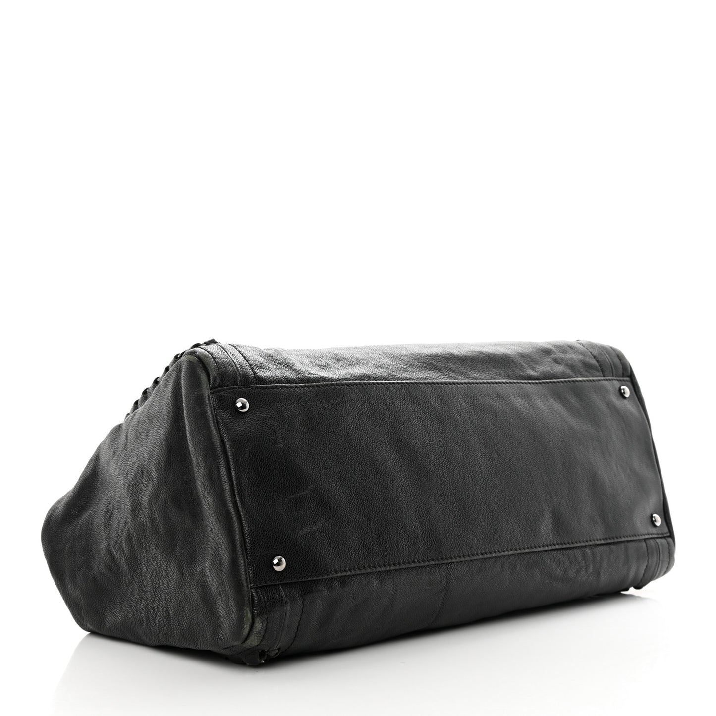 Glazed Calfskin East West Modern Chain Tote Black