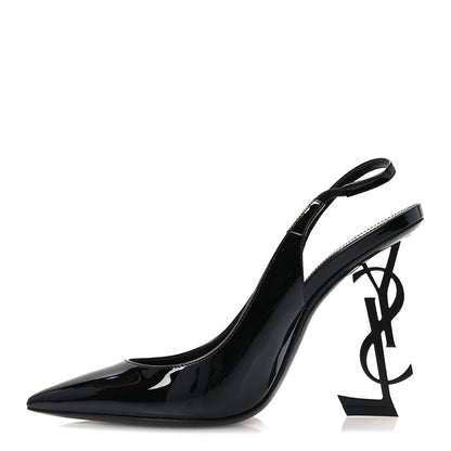 Saint Laurent Patent Opyum 110 Slingback Pumps 37.5 Black 1 of 10