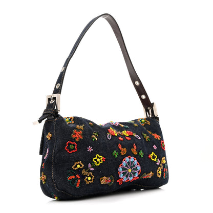 Fendi Denim Ricami Beaded Baguette Blue 3 of 10