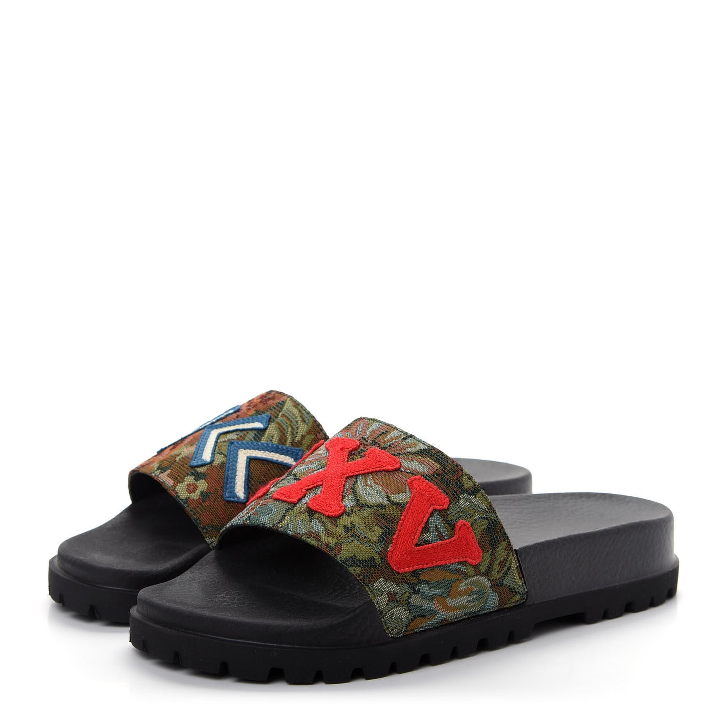 Brocade Floral Mens Pursuit Lug Sole Slide Sandals 7 Multicolor