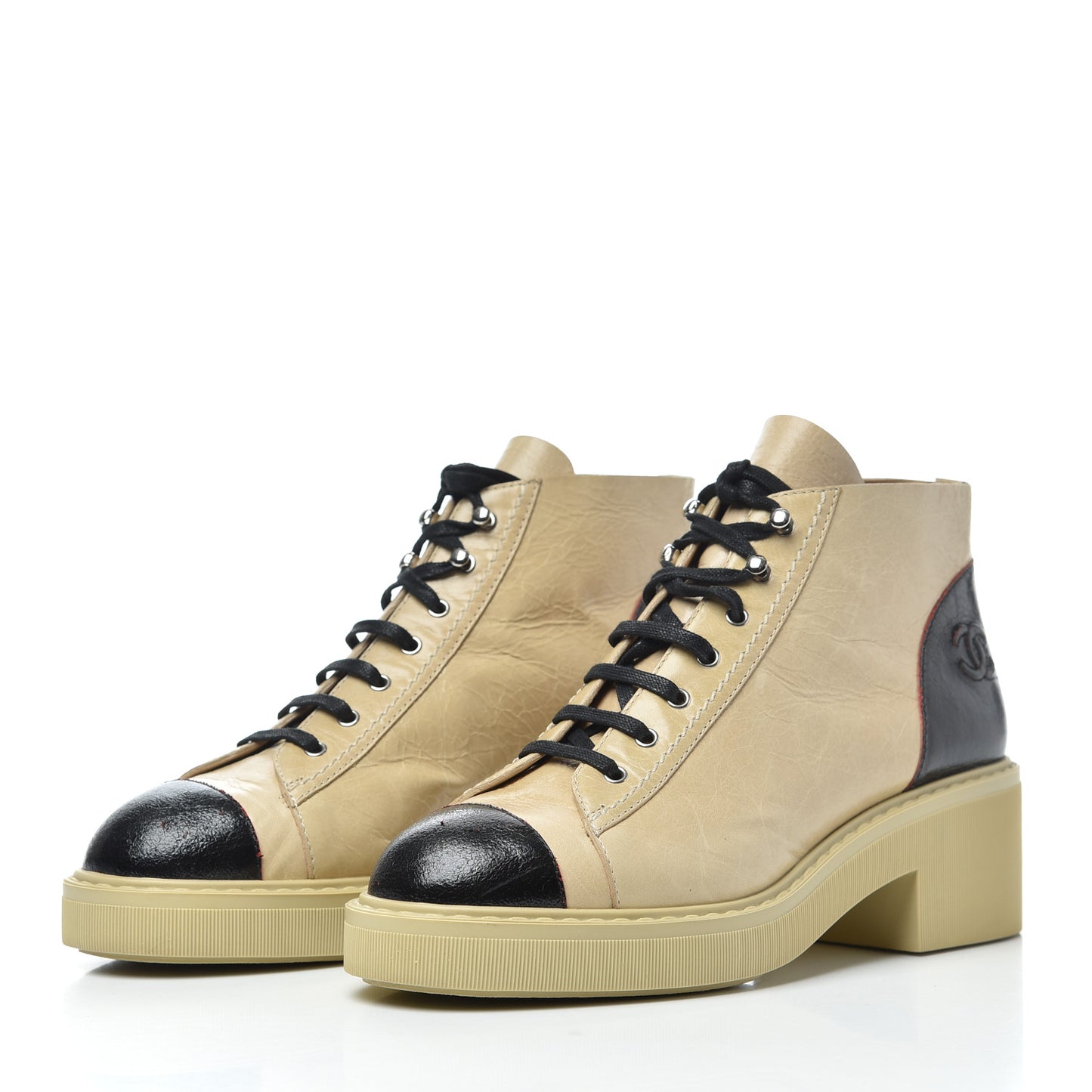 Crumpled Calfskin Lace Up Short Boots Beige 38 Beige Black
