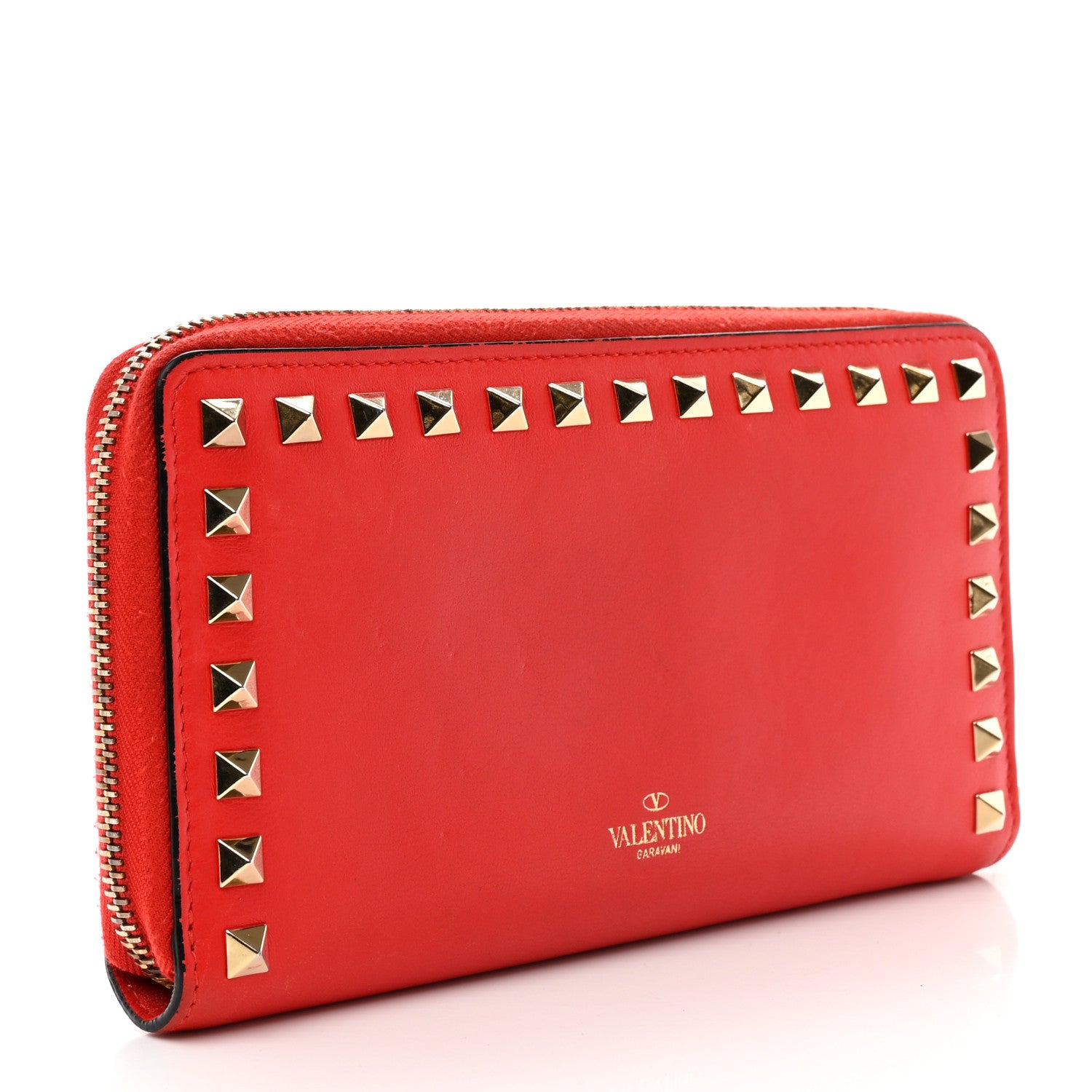 Valentino Garavani Nappa Rockstud Zip Around Wallet Deep Orange 3 of 9