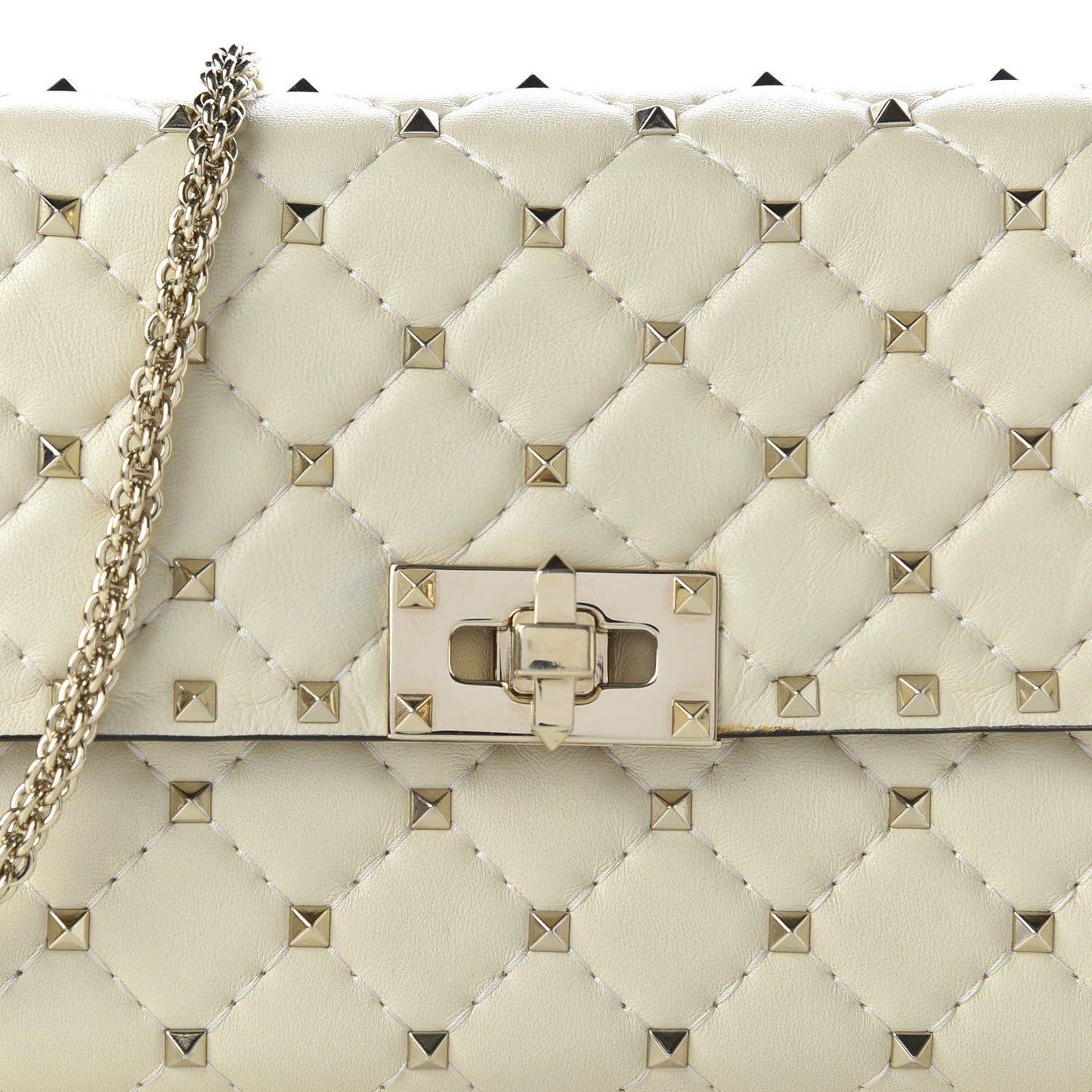 Nappa Rockstud Spike Wallet on Chain Light Ivory