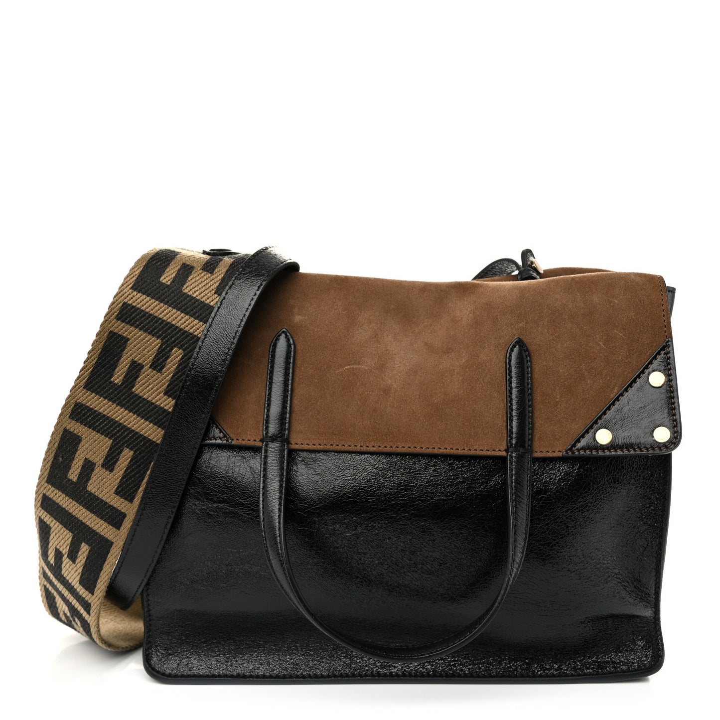 Agnello Old Shine Vitello Go Rain Large Flip Tote Black Marrone