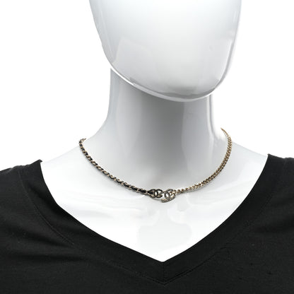 Chanel Metal Calfskin Crystal Double CC Short Necklace Black Gold 2 of 6