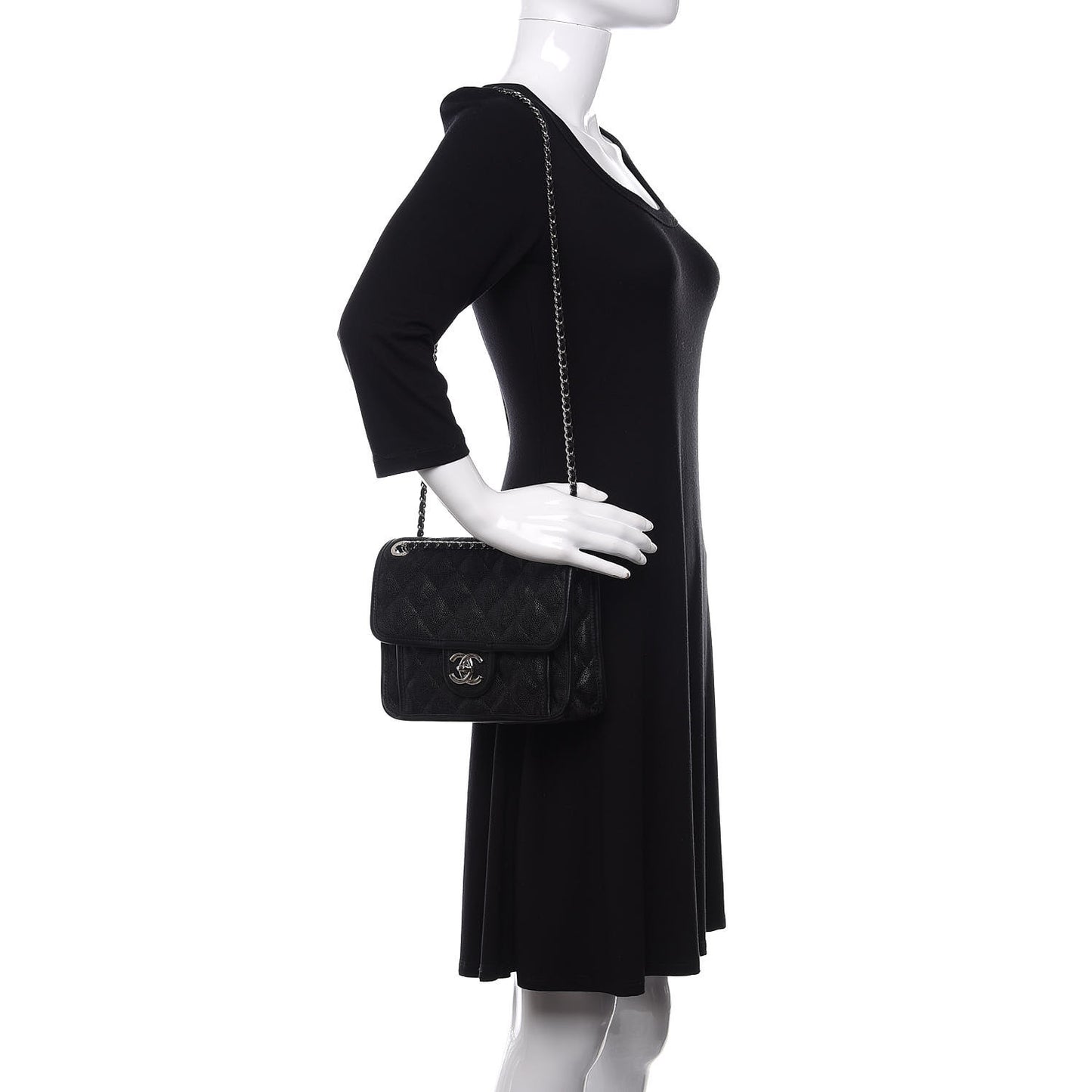 Caviar Quilted Mini French Riviera Flap Black