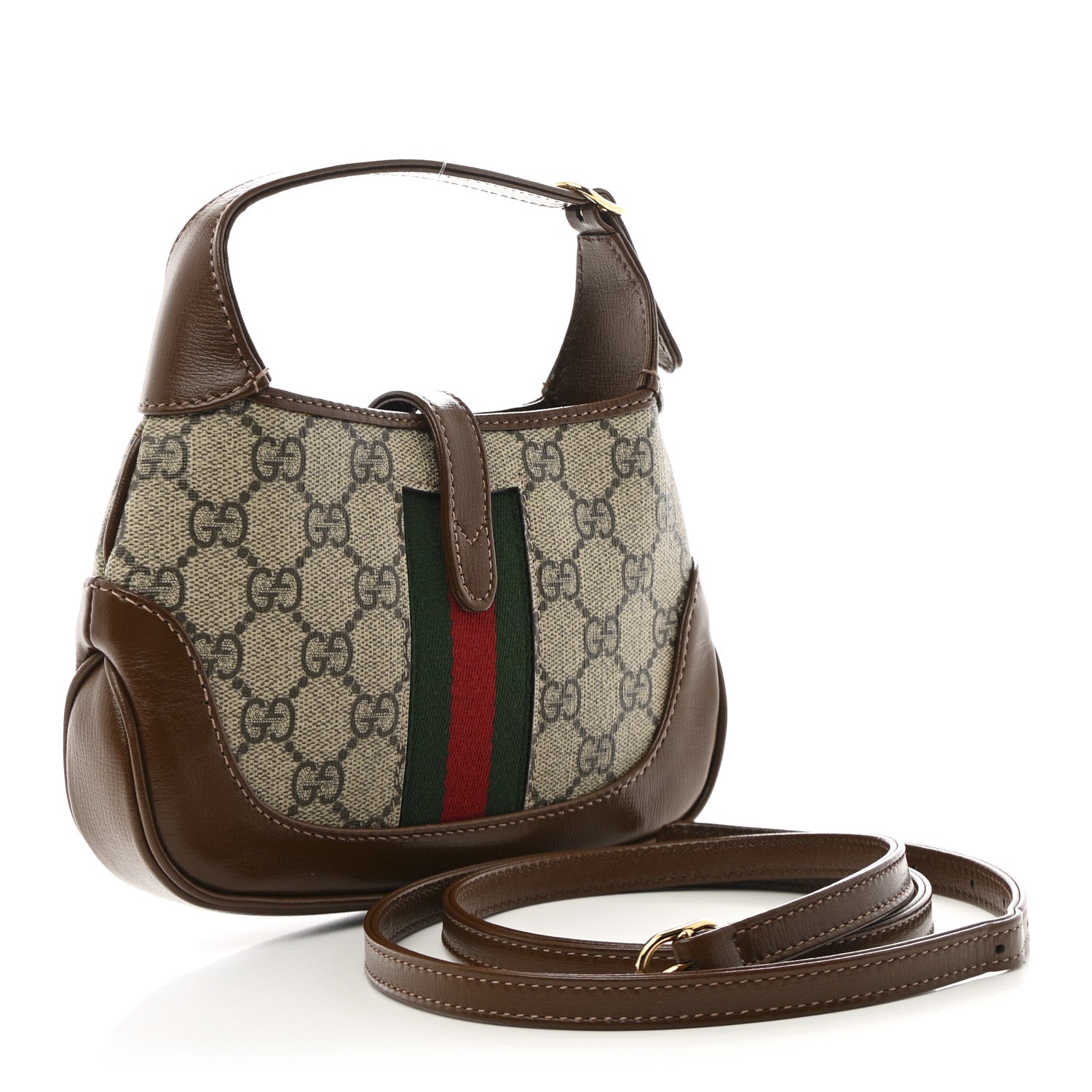 Gucci GG Supreme Monogram Azalea Calfskin Web Mini Jackie 1961 Hobo Beige Ebony Brown Sugar 3 of 10