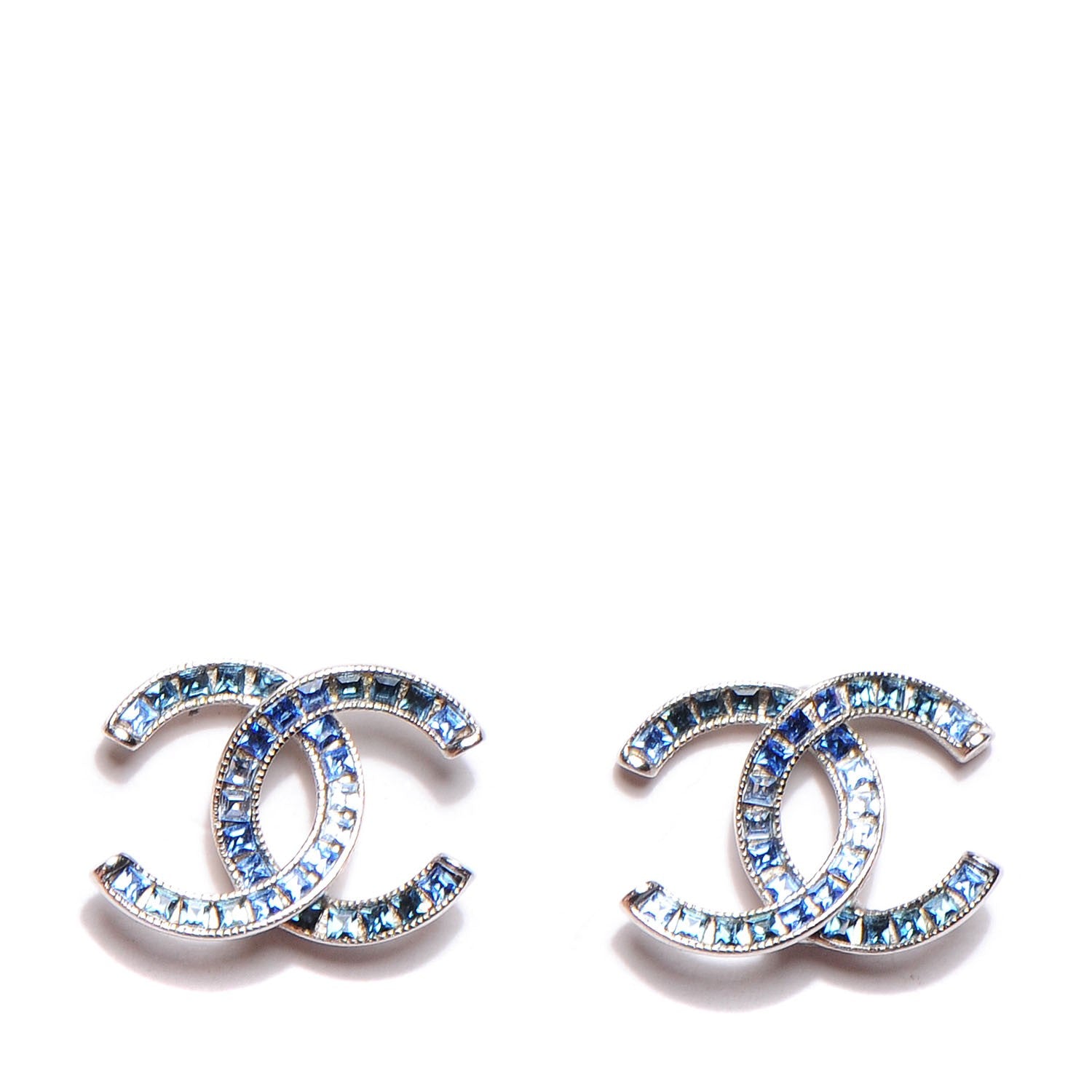 Chanel Baguette Crystal CC Earrings Blue 1 of 4