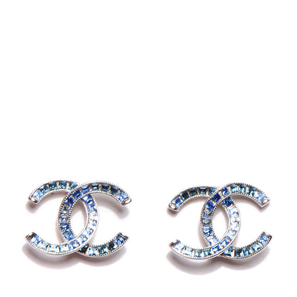 Chanel Baguette Crystal CC Earrings Blue 1 of 4