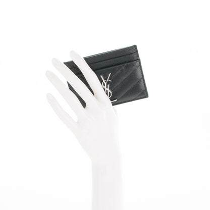 Saint Laurent Grain De Poudre Matelasse Chevron Monogram Credit Card Case Black 2 of 7