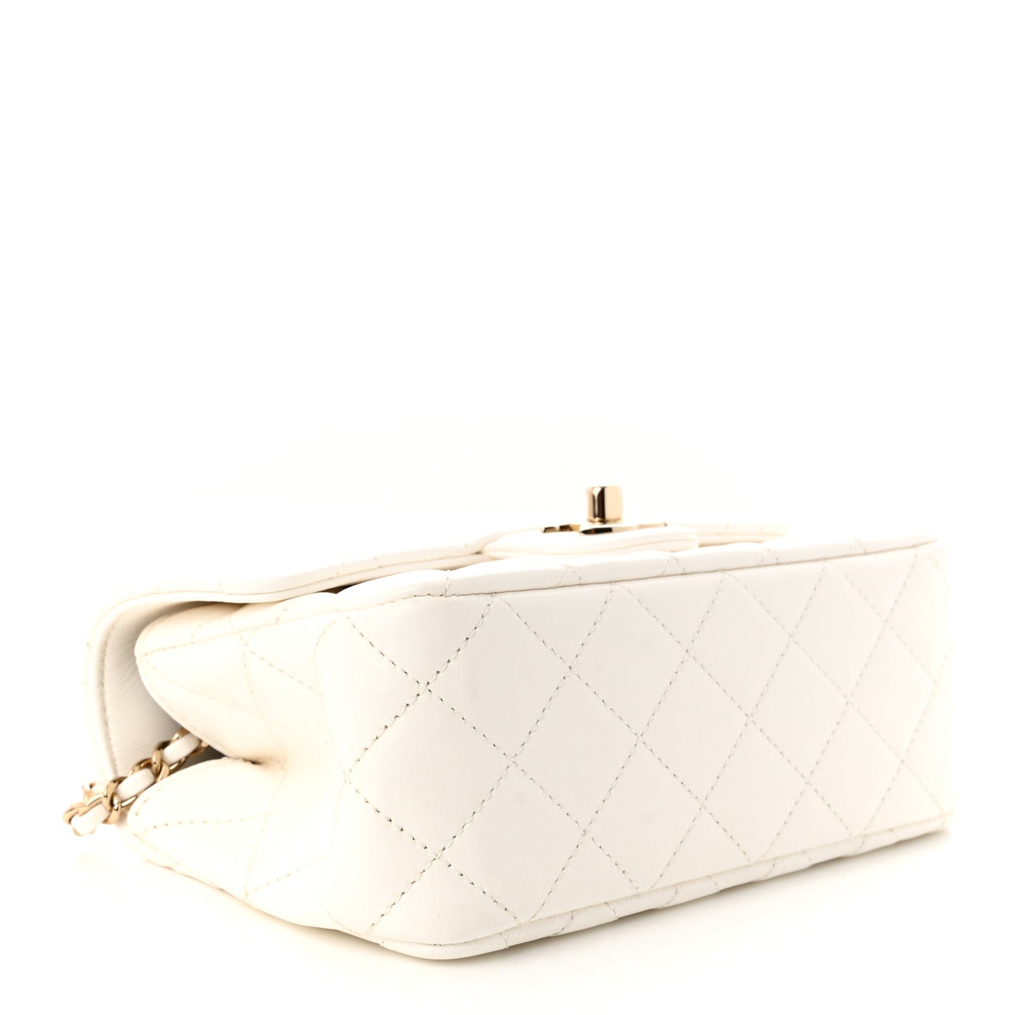 Lambskin Quilted Mini Crystal Top Handle Rectangular Flap White