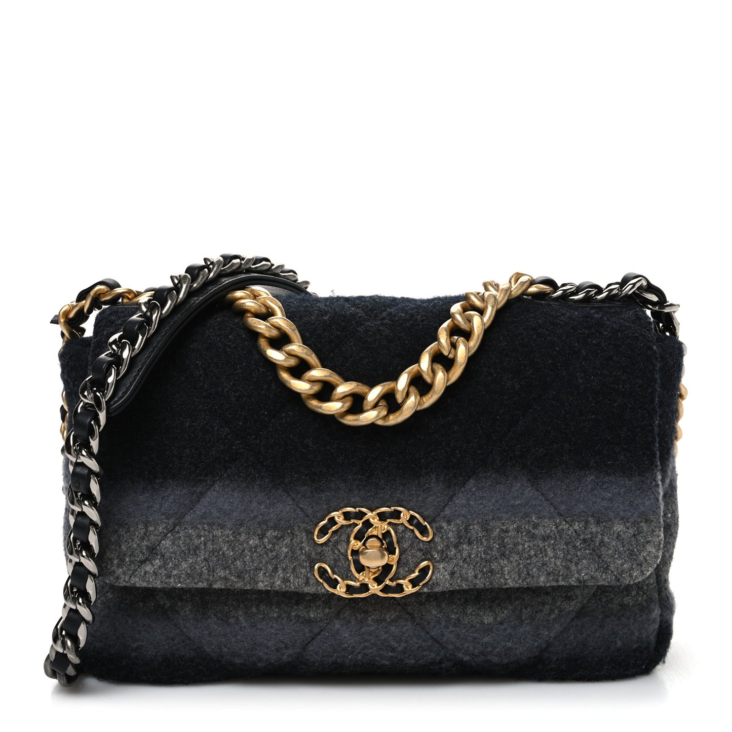 Wool Quilted Medium Chanel 19 Flap Black Grey
