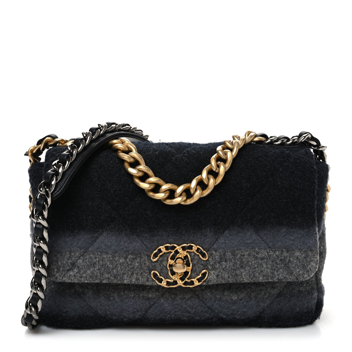 Chanel Wool Quilted Medium Chanel 19 Flap Black Grey 1 of 11