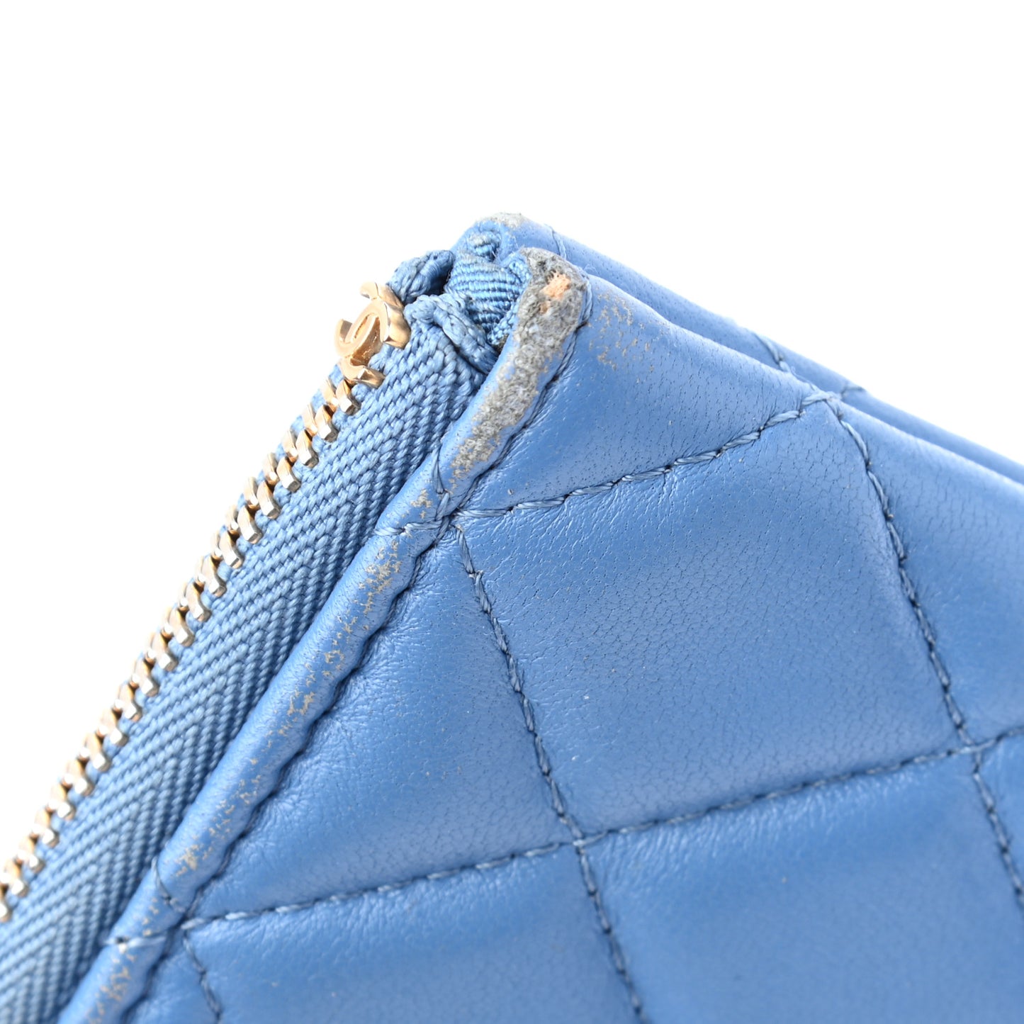 Lambskin Quilted Small Cosmetic Case Light Blue