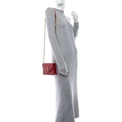 Saint Laurent Grain De Poudre Matelasse Chevron Monogram Envelope Chain Wallet Red 2 of 13