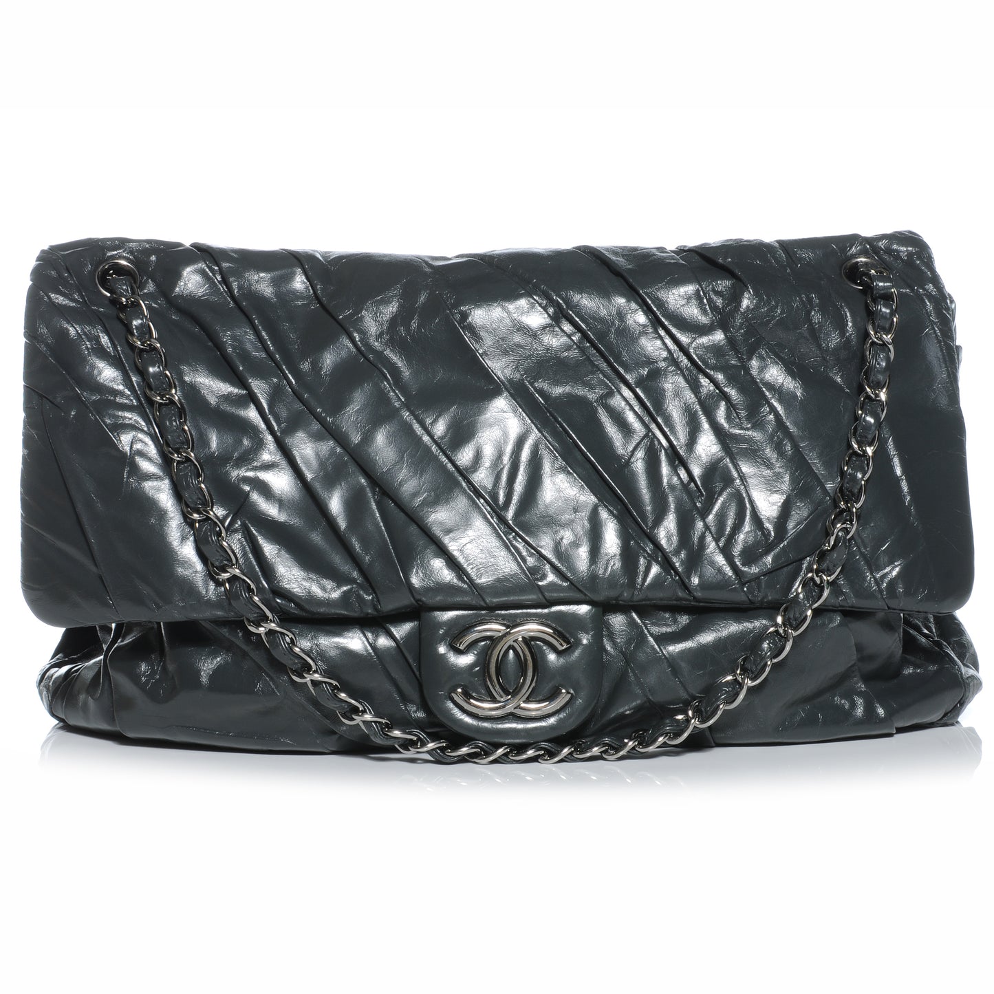 Glazed Calfskin Twisted Maxi Flap Grey