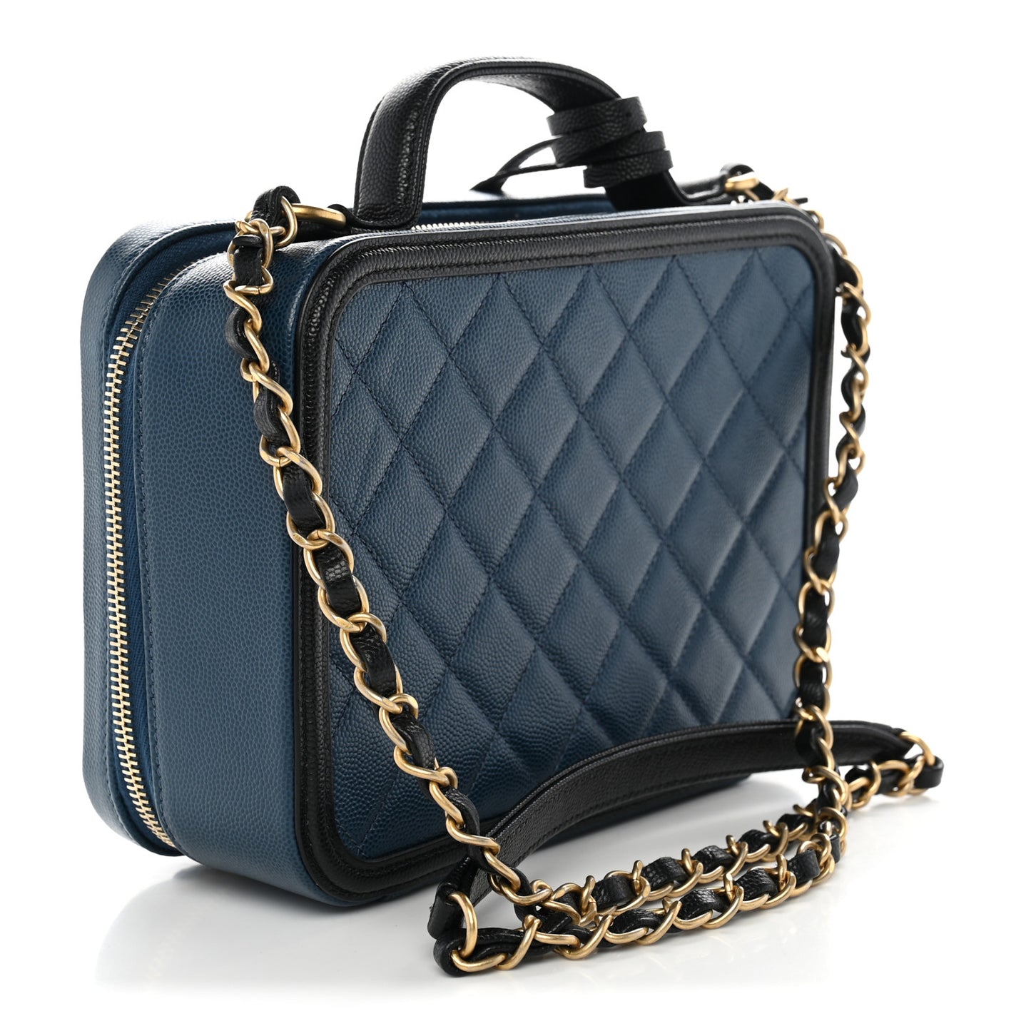 Caviar Quilted Medium CC Filigree Vanity Case Navy Black