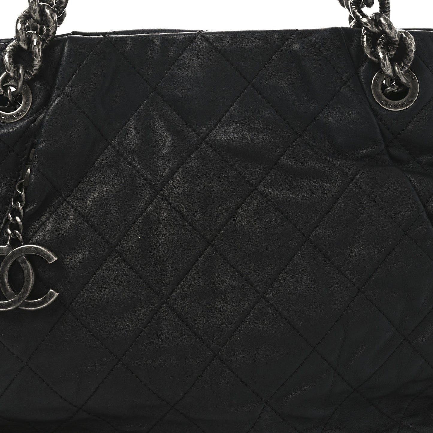 Calfskin Quilted Large Coco Pleats Tote Black