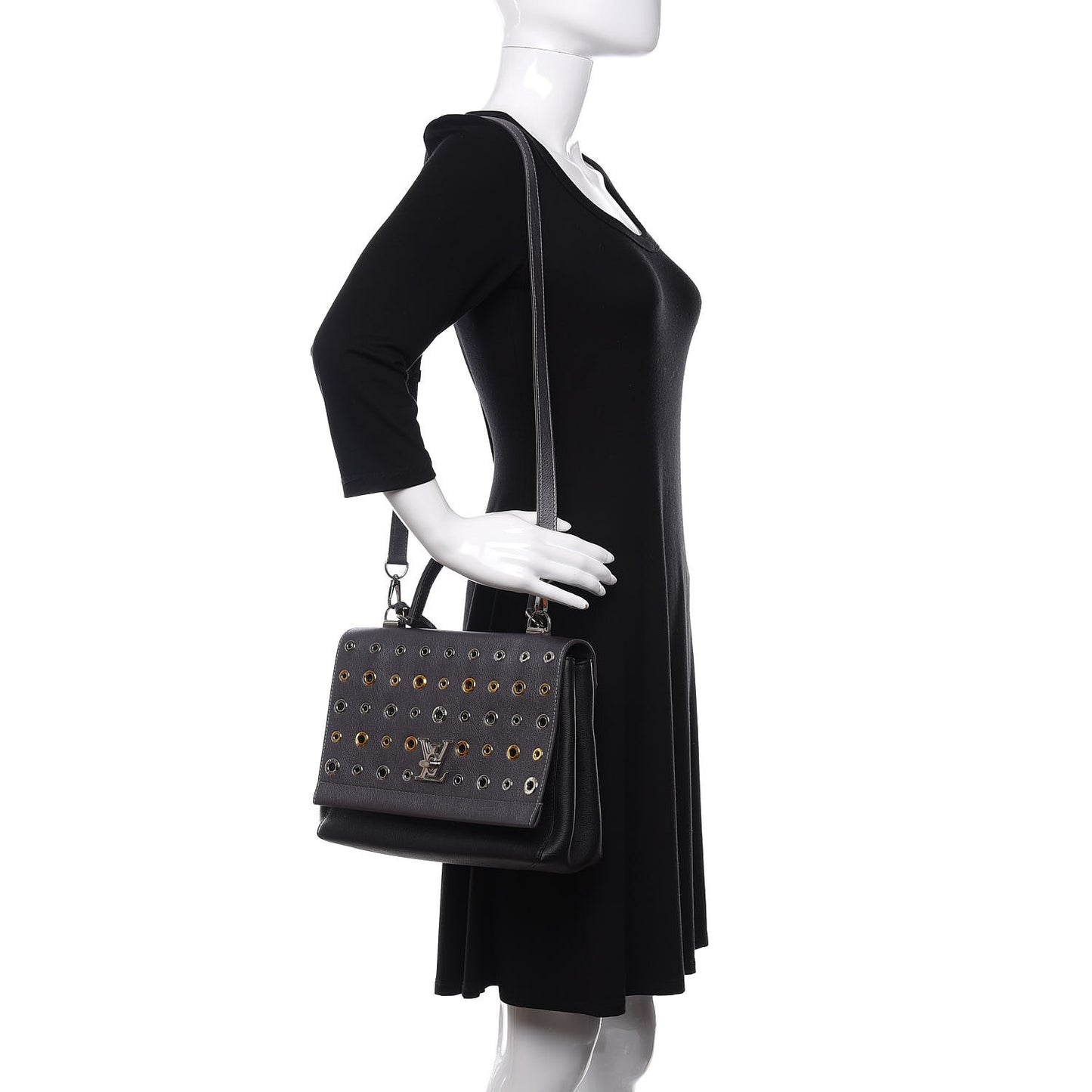 Soft Calfskin Eyelet Lockme II Top Handle Gris Silver