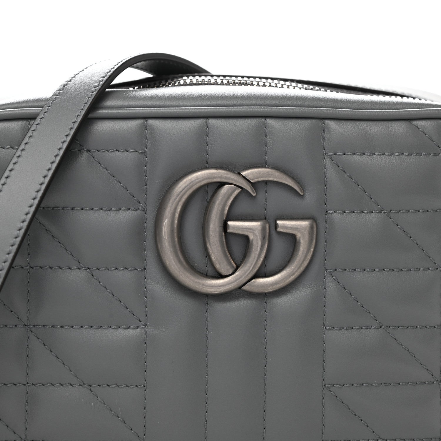 Gucci Calfskin Matelasse Aria Small GG Marmont Chain Shoulder Bag Deep Grey 8 of 10