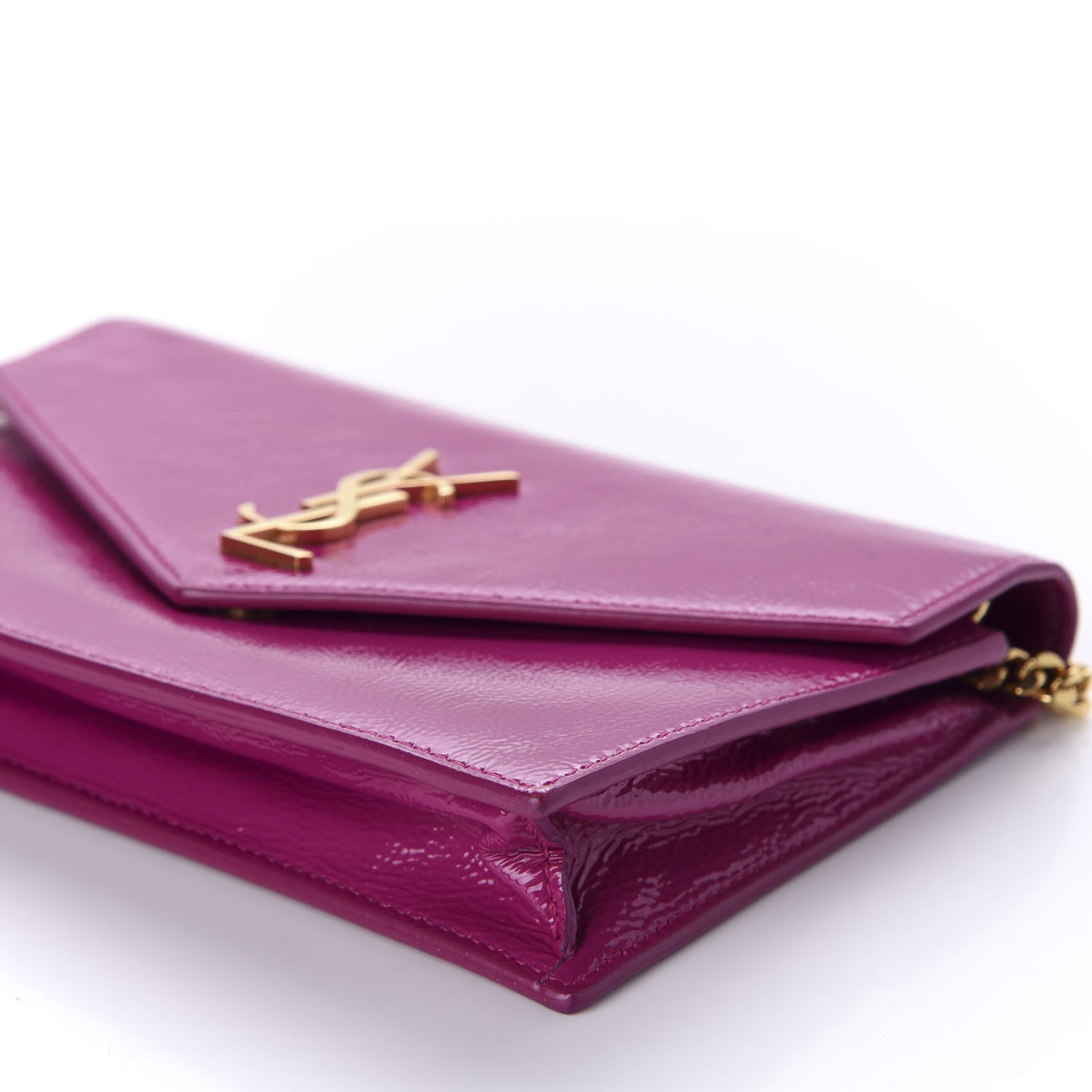 Saint Laurent Textured Patent Monogram Envelope Chain Wallet Electric Pink 7 of 11