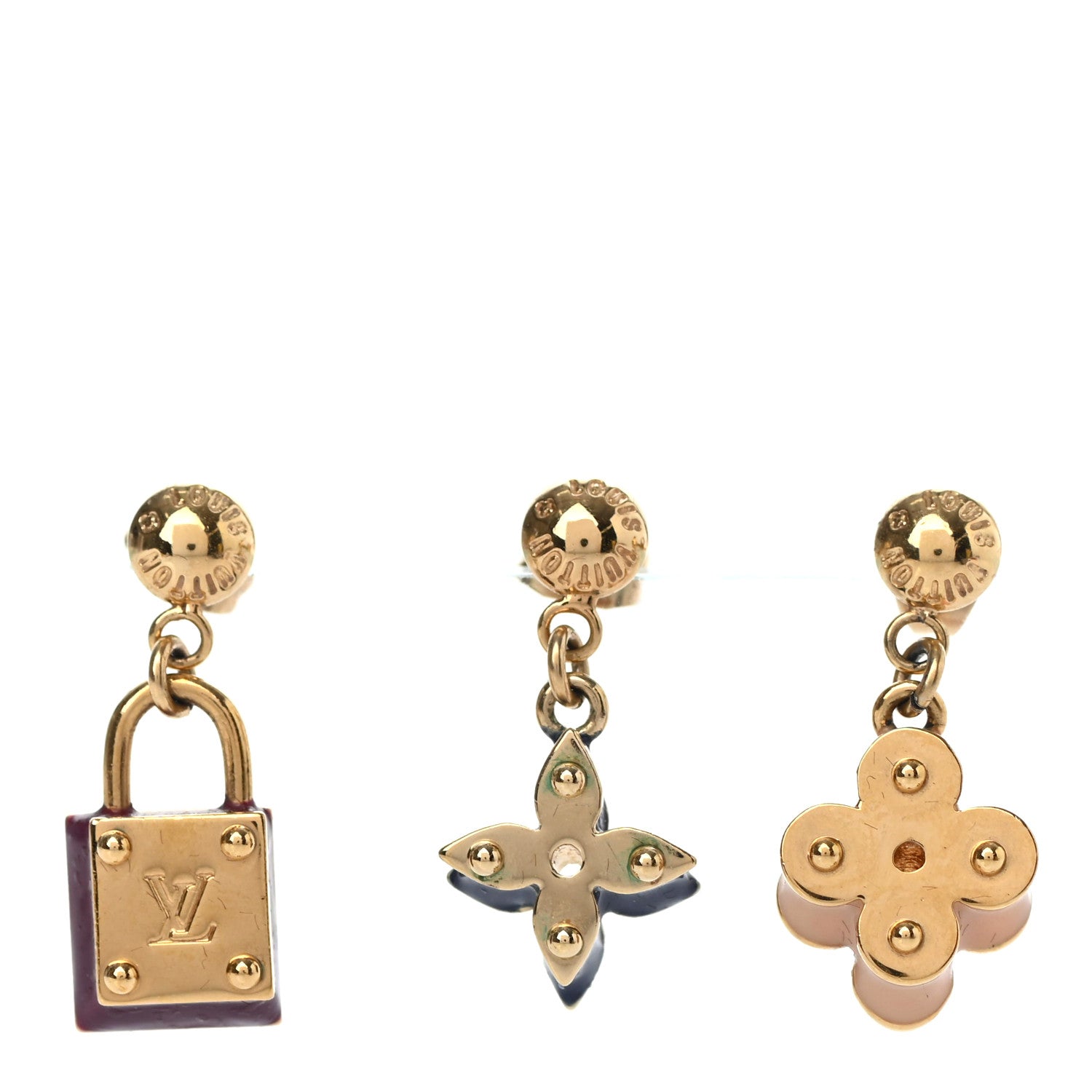 Louis Vuitton Earrings Set of 3 Gold Multicolor 1 of 4