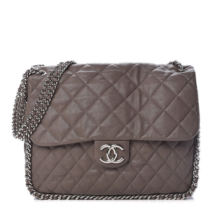 Chanel Washed Lambskin Quilted Chain Around Maxi Flap Taupe 1 of 11