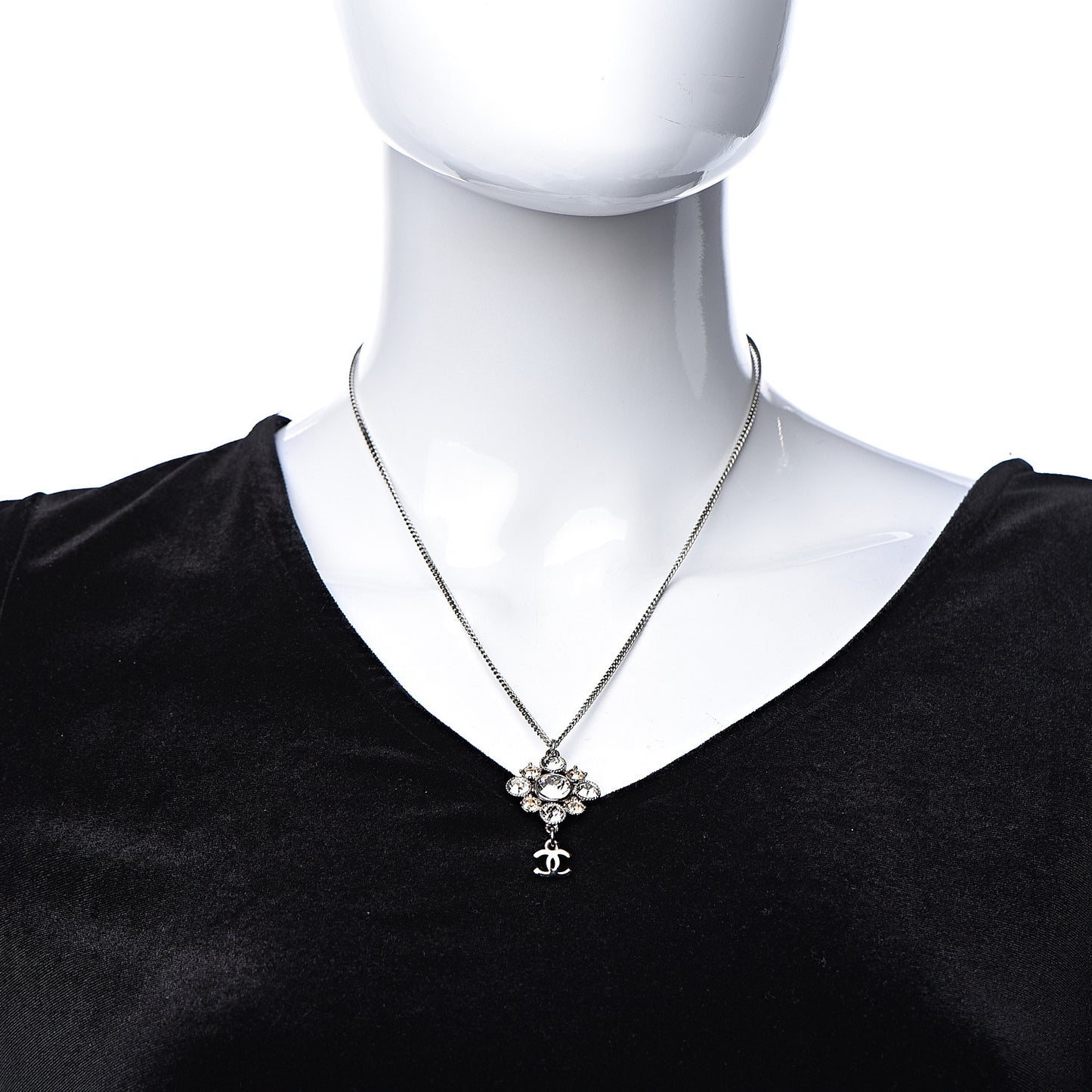 Crystal CC Drop Pendant Necklace Silver