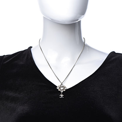 Chanel Crystal CC Drop Pendant Necklace Silver 2 of 7
