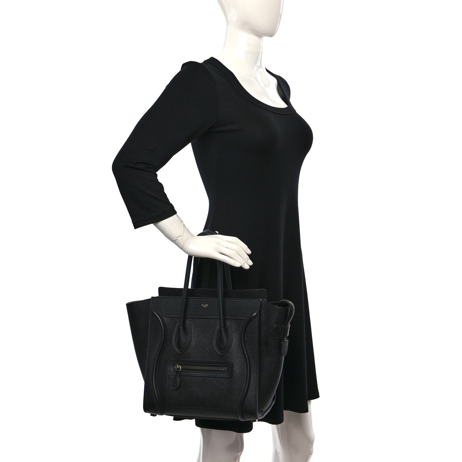 Celine Drummed Calfskin Micro Luggage Black 2 of 10