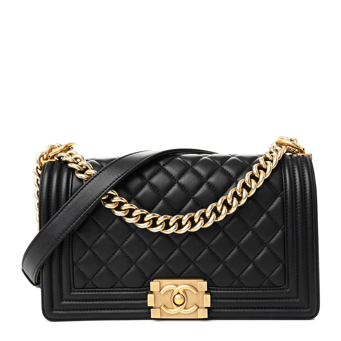 Lambskin Quilted Medium Boy Flap Black