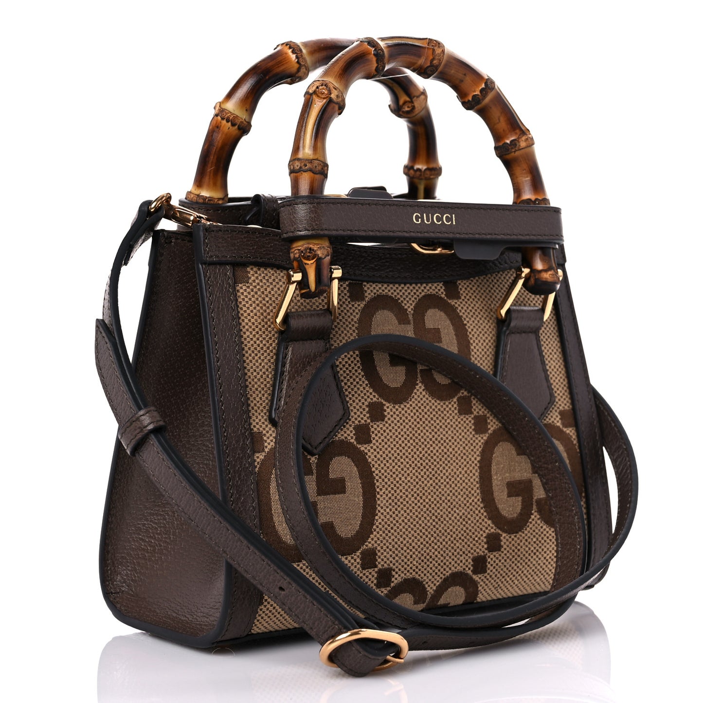 Monogram Jumbo GG Textured Dollar Calfskin Mini Diana Tote Bag Camel Ebony New Acero